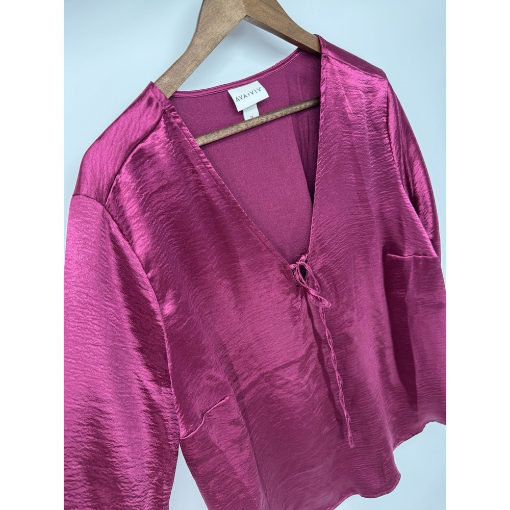 Ava & Viv Magenta Pink Satin Blouse 1X Jewel Tone Holiday Party Whimsigoth - Picture 8 of 11